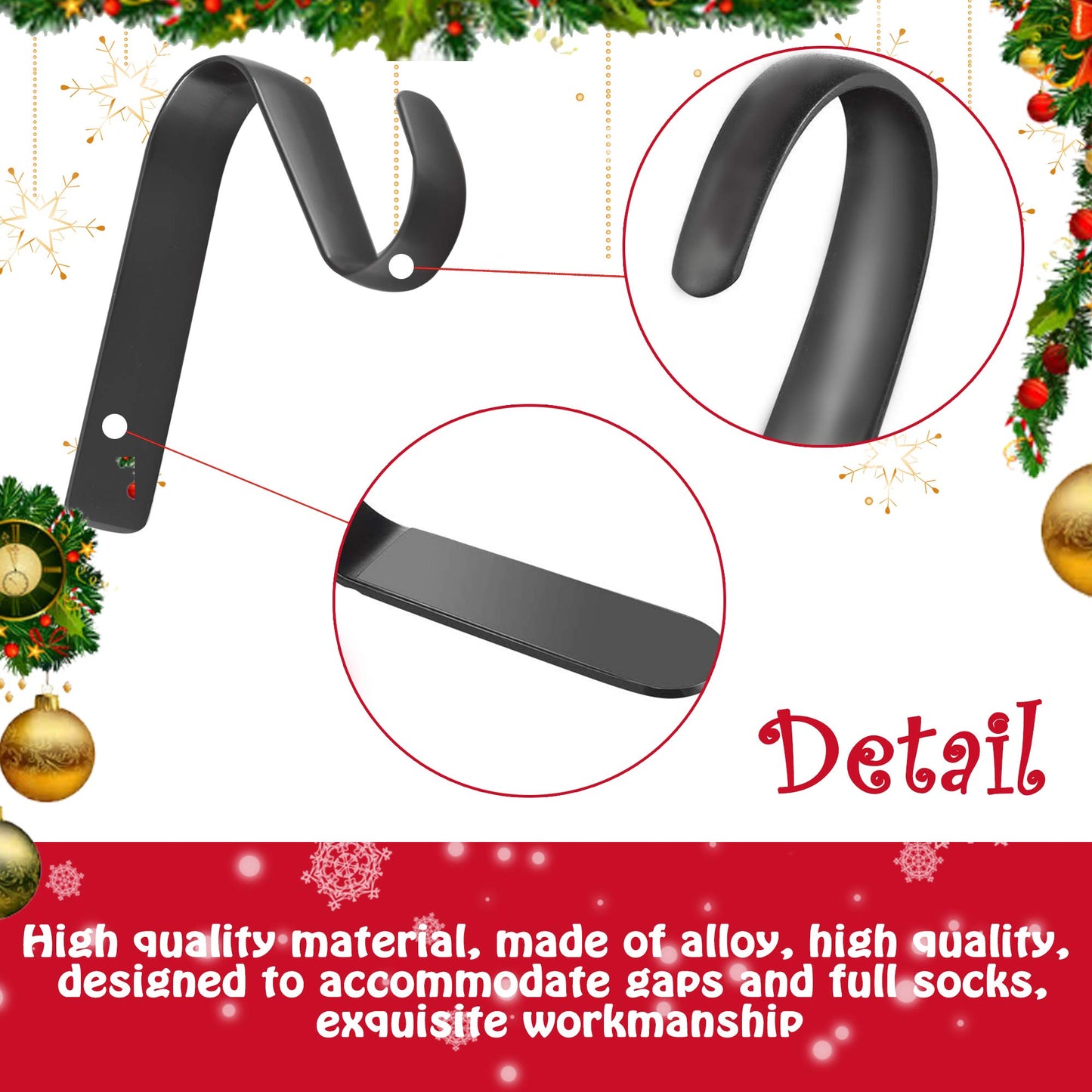 Originalidad Christmas Stocking Holders Metal Fireplace Stocking Hook Garland Mantle Hook for Christmas Decoration (4 Pack)