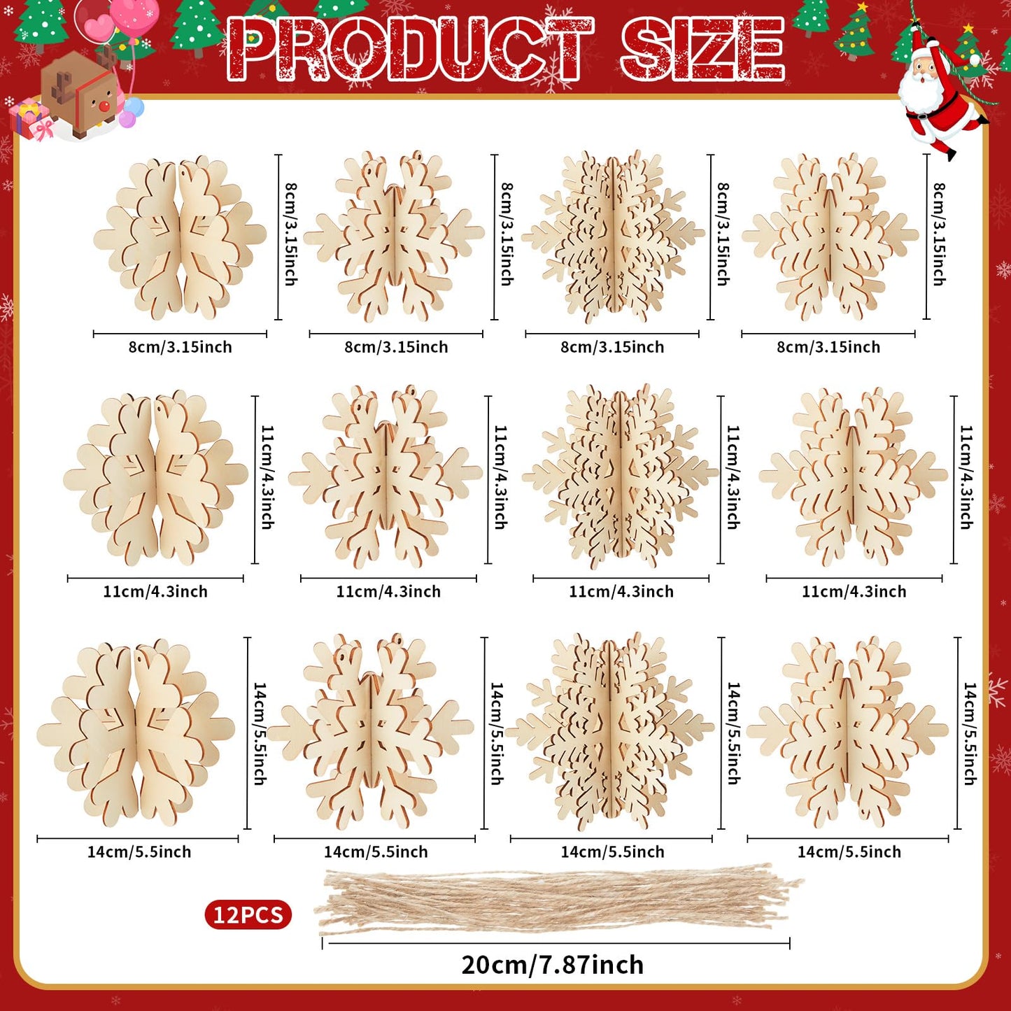 Chunful Wooden Snowflake Table Decor DIY 3D Snowflake Table Centerpiece Winter Unfinished Wood Cutouts Tabletop Crafts Wonderland Decoration for Winter Holiday Tiered Tray Decorations