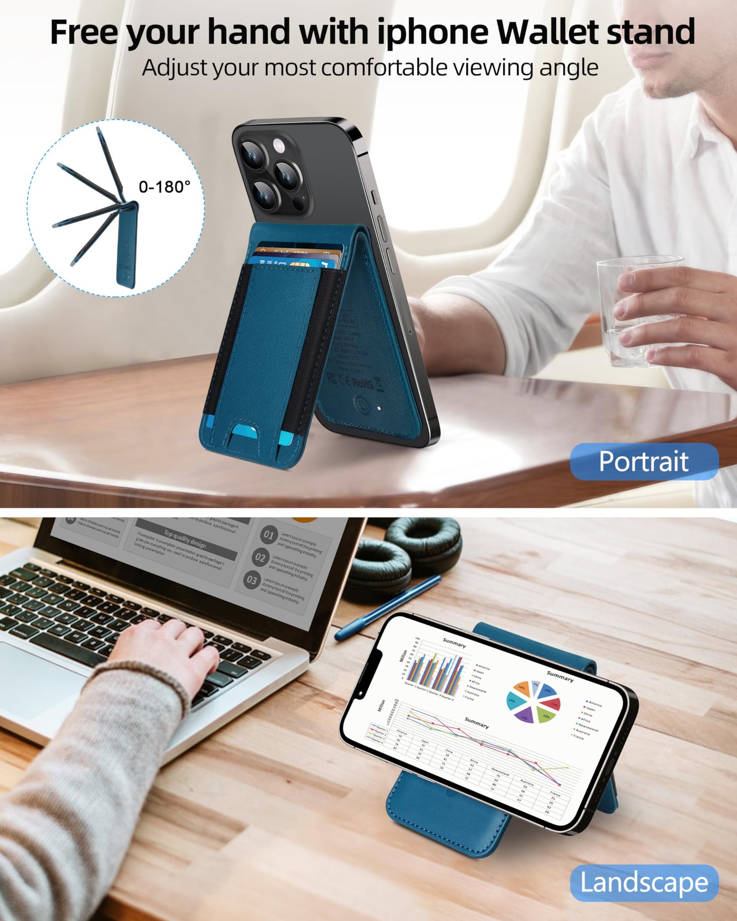 ExtreLife MagSafe Wallet, Work with Apple Find My, Magnetic Phone Wallet Stand for iPhone 17/16/15/14/13/12 Series, 8 Card Holder, RFID Blocking, Rechargeable, Blue