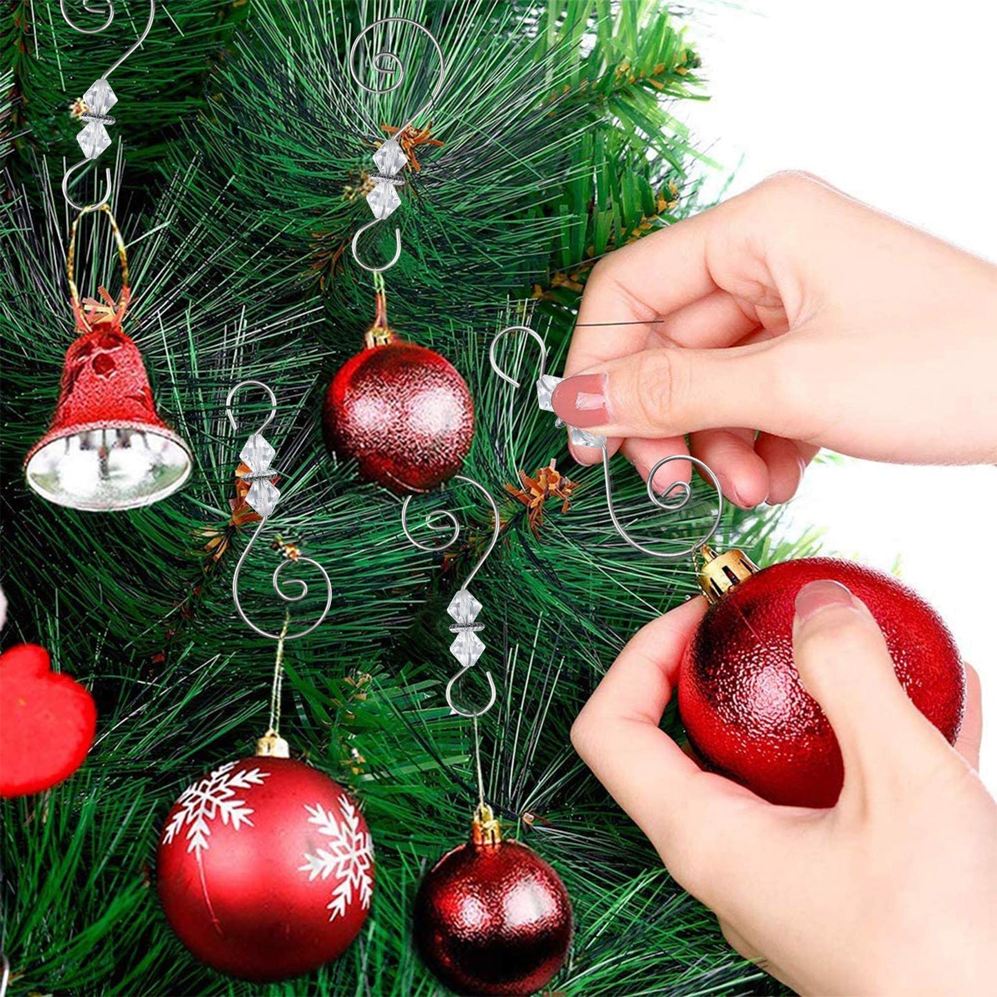 INCREWAY Ornament Hooks, 30 PCS Silver S-Shaped Hangers Hook Swirl Christmas Tree Hanger Metal Hooks with Crystal Beaded