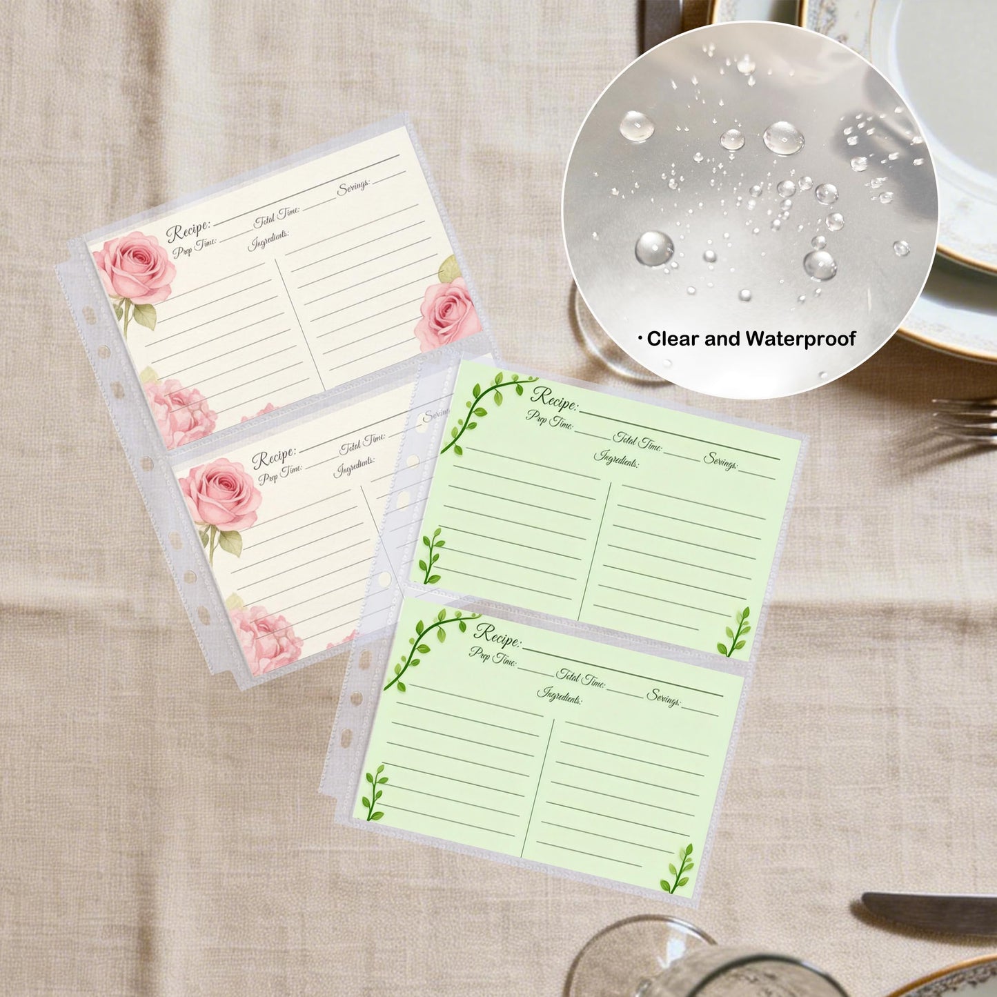 BYSLBTY 4x6 Index Card Holder,100 Card Sleeves, Holds 200 Pieces Cards, Recipe Card protectors, Flash Cards Organizer(4X6)
