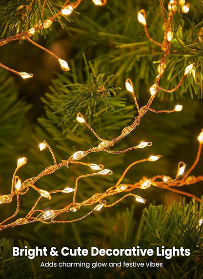 Flowing Fairy Lights Plug in with 14 Modes, 10FT 388LED Twinkle Firecrackers String Lights Indoor, Christmas Tree Cluster Lights Waterproof for Bedroom Garland Christmas Decor, Warm White
