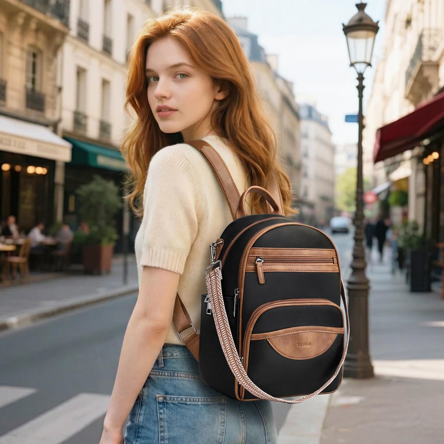 SYTRAH Small Backpack Purse for Women, Mini Backpack Vegan Leather with RFID Blocking & Tablet Pocket, Cute Shoulder Handbag for Travel, School & Work Black Brown