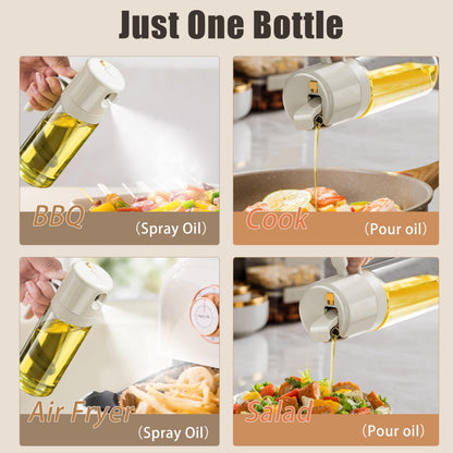 Oil Sprayer for Cooking, 18.6oz/550ml 2 in 1 Olive Oil Dispenser Bottle for Kitchen, Oil Mister Spray Bottle for Cooking, Air Fryer, Salad, Frying, BBQ (Creamy White)