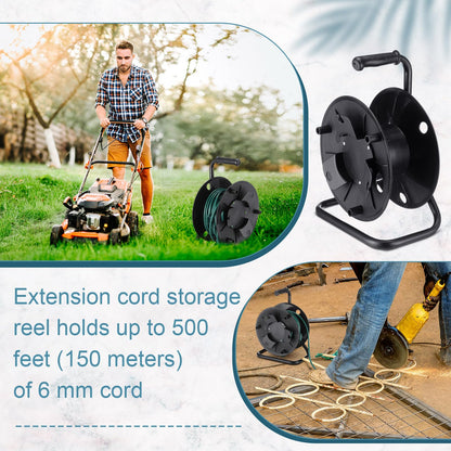 Yaocom Extension Cord Storage Reel with Metal Stand Black Cable Reel Holds up 500 Feet of 6 mm Cable/Cord/Hose Heavy Duty Open Roller Holder, Easy to Grip Handles