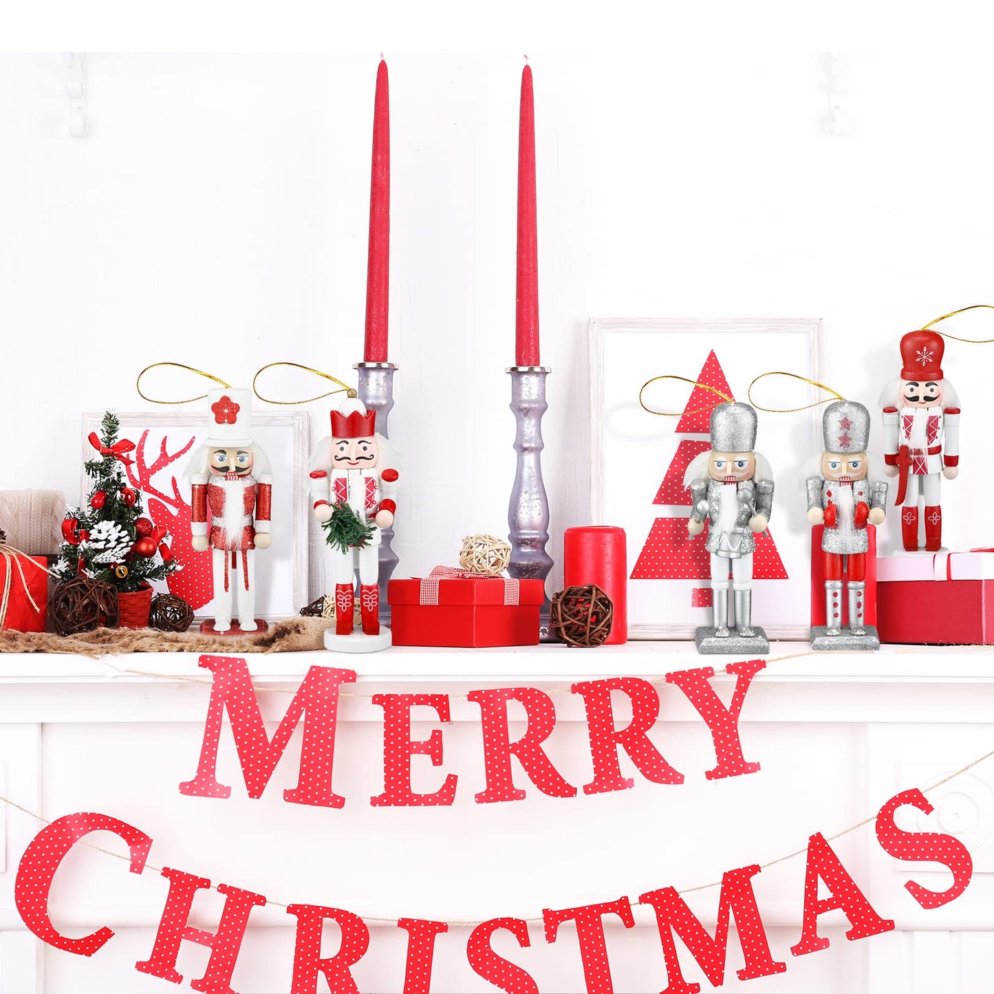 Jetec 10 Pcs Christmas Nutcracker Ornaments Wooden Hanging Decorations 5 Inch Tall Nutcracker Figures Christmas Decorations (Bright Style)