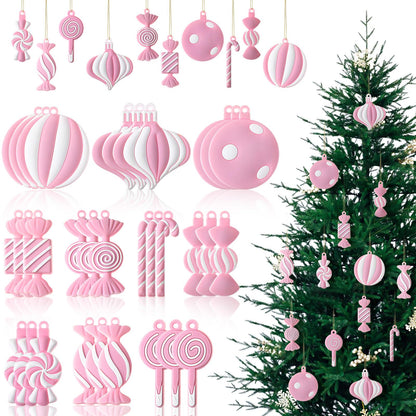 Panelee 20 Pcs Christmas Candy Tree Ornaments PVC Christmas Candy Cane Lollipop Ornament Xmas Hanging Decors Birthday Party Decoration Crafts for Holiday Xmas Tree Party (Pink and White)