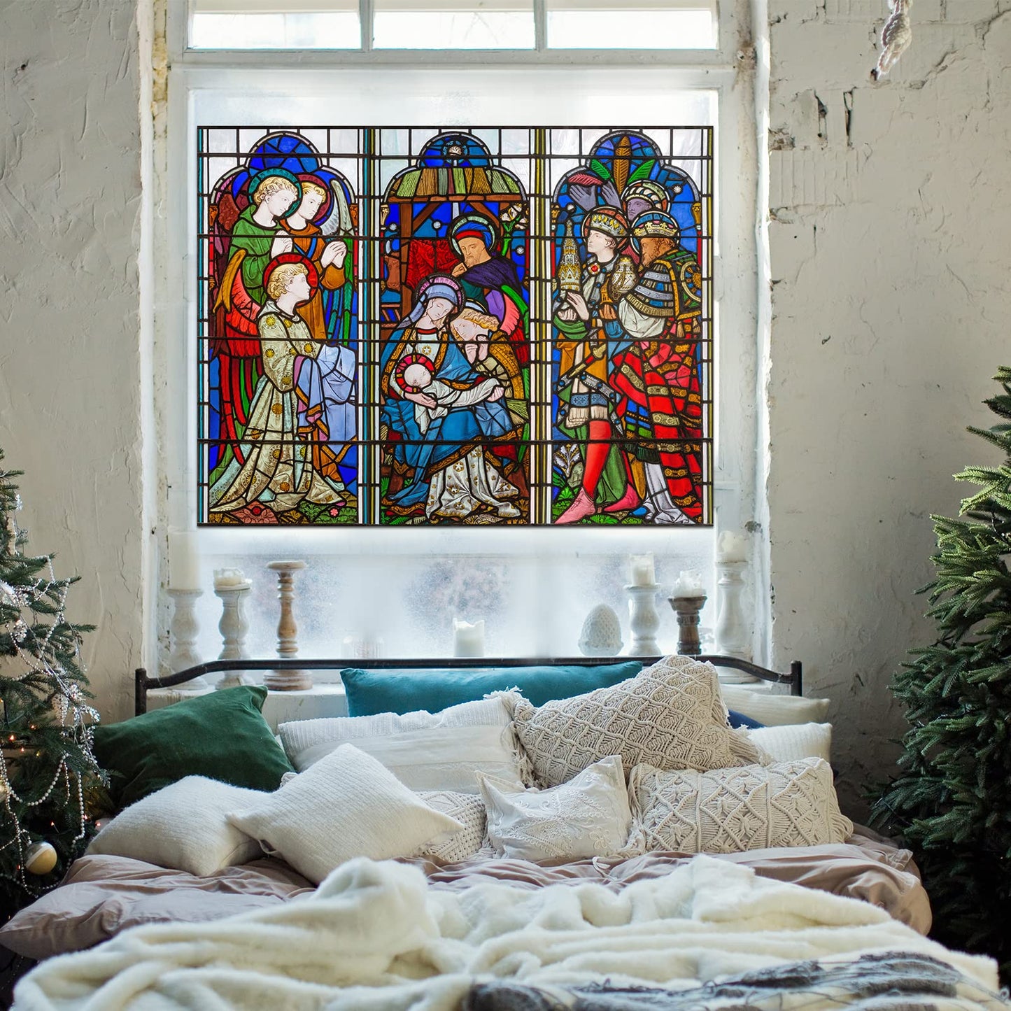 Spiareal Christmas Window Clings Nativity Decorations Reusable Non Adhesive Sticker Vinyl Religious Holiday and Door Decor Decals for Home Xmas (30.71 x 39.37 Inch)