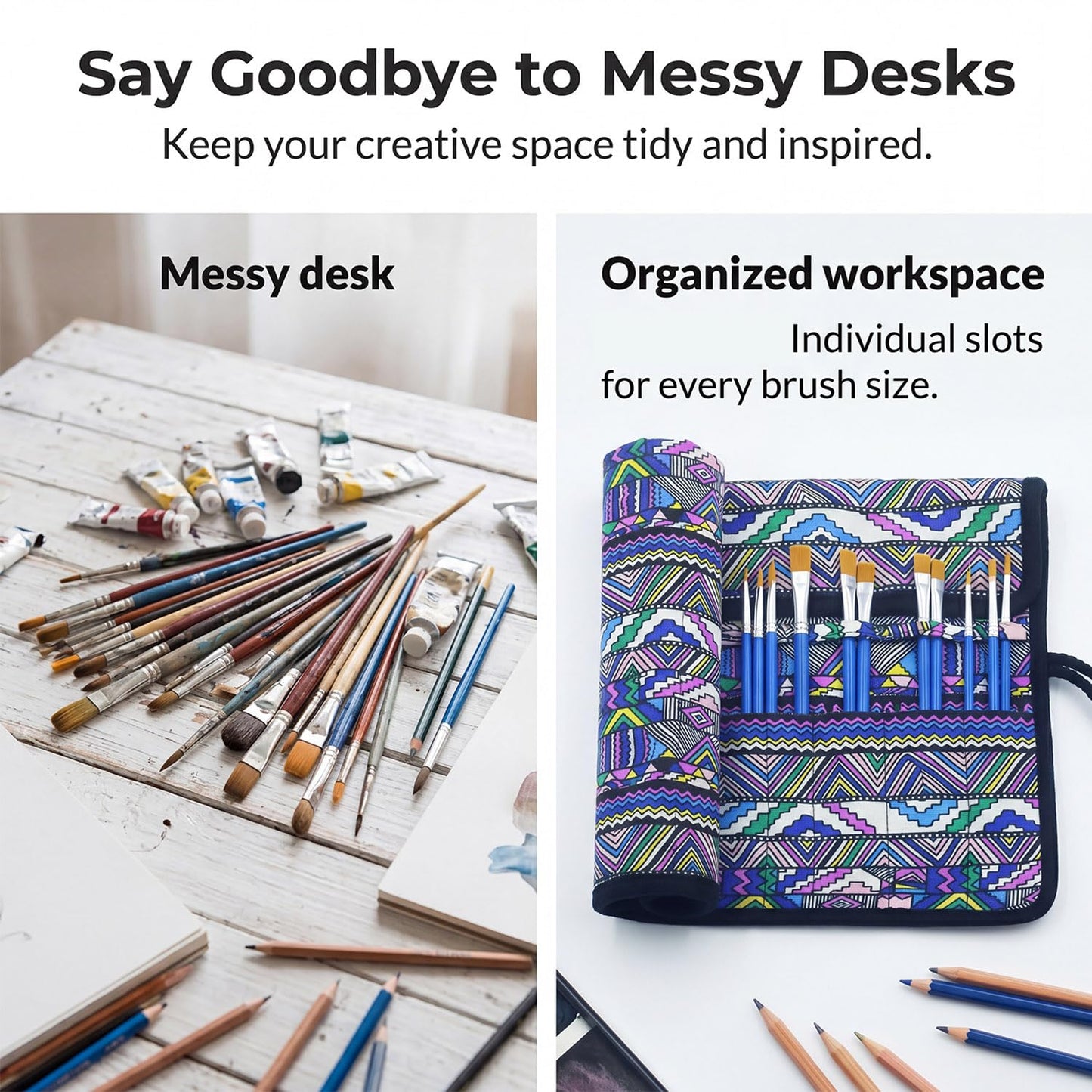 BTFLKNS 2 Pack Art Paint Brush Holder, Deluxe Bohemian Style Storage Organizer Roll-Up Case Bag with 20 Slot Pockets, Protects Artist Acrylic Oil Watercolor Paintbrushes(Bohemian)