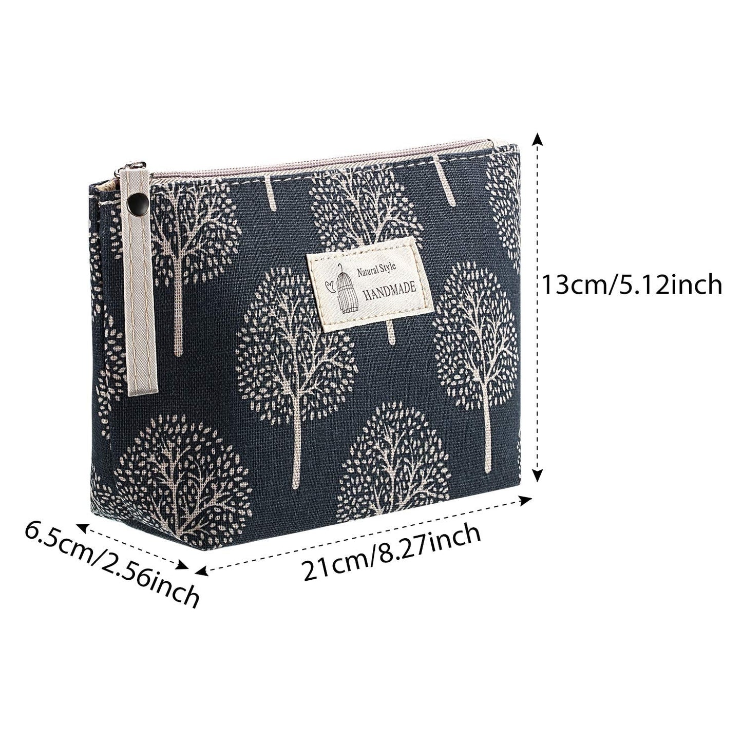 Boao 4 Pieces Canvas Makeup Bags Set Small Cosmetic Pouches for Purse with Zipper Multi Functional Toiletry Travel Case Organizer for Women Gift, 4 Styles(Small,Whale, Bear, Tree, Leave)