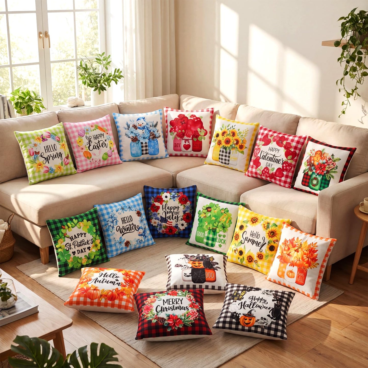 Mindsoft 20 Pcs Holiday Pillow Covers 18 x 18 Easter Pillow Cover Spring Summer 250th Anniversary Pillowcase Decorative Seasonal Cushion Case for Farmhouse Home Sofa(Watering Can)