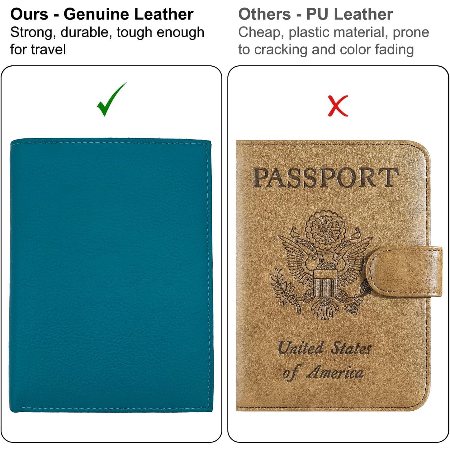 Teal RFID Genuine Leather Passport Wallet