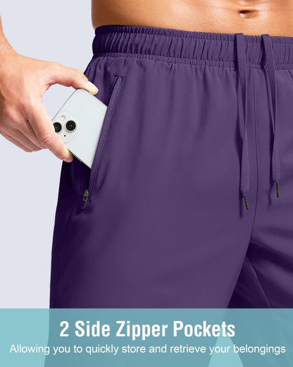 Men's Athletic Running Shorts with Zipper Pockets Quick Dry 7"/ 5"/ 9" Workout Gym Shorts for Basketball Hiking(Purple,9L)