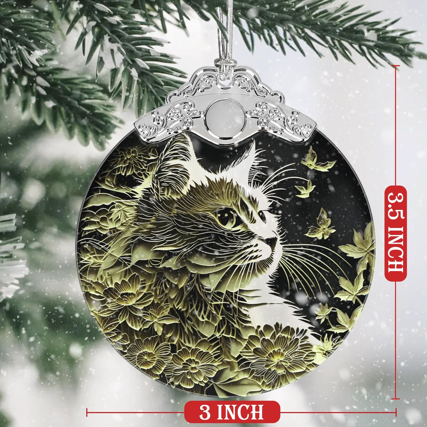 Stained Glass Cat Christmas Ornament - Clearance Xmas Gift for Cat Lovers