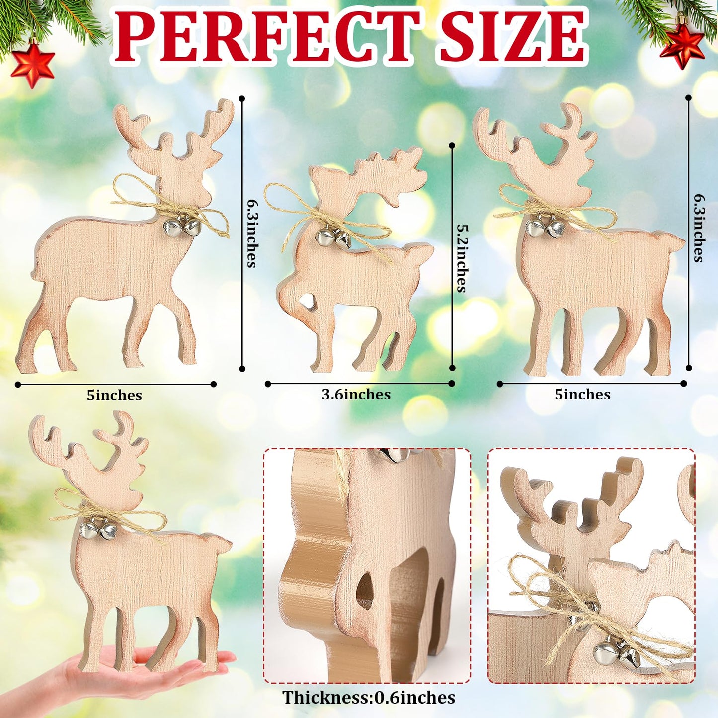 COCHIE Cute Christmas Tiered Tray Decor Indoor, Wooden Reindeer Christmas Tabletop Decorations and Xmas Tree Centerpiece, Reindeer Sign Standing Elk Decor for Home Party Decorations (Brown)