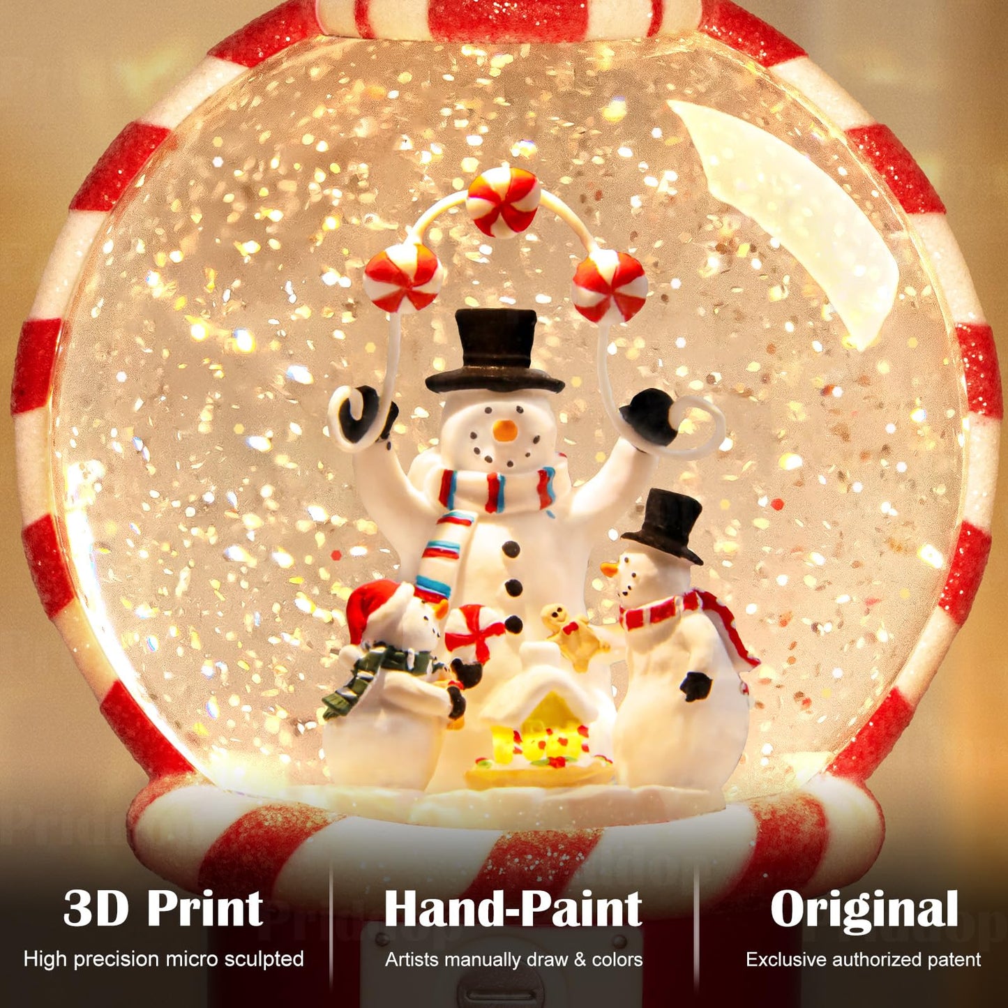 Priddop Snowman Snow Globe Christmas Classic Candy Vending Machine Shape Gifts USB/Battery Musical Glitter Snowfall USB/Battery Timer Christmas Decorations Indoor 7.8 inch