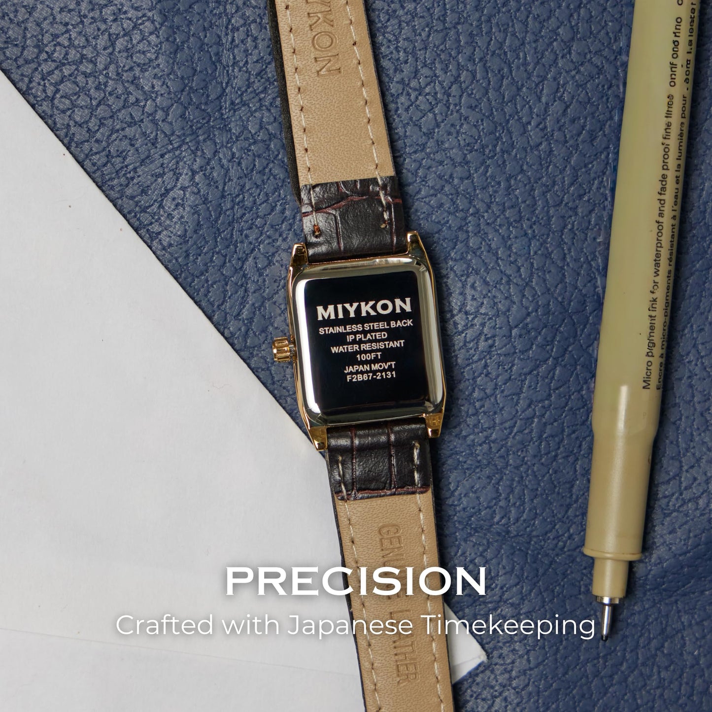 Miykon Gold Vintage Watches for Women - Small Dainty Tank, Square Womens Watch with Brown Genuine Leather Strap - Second Hand, Japanese Quartz, Waterproof to 100ft