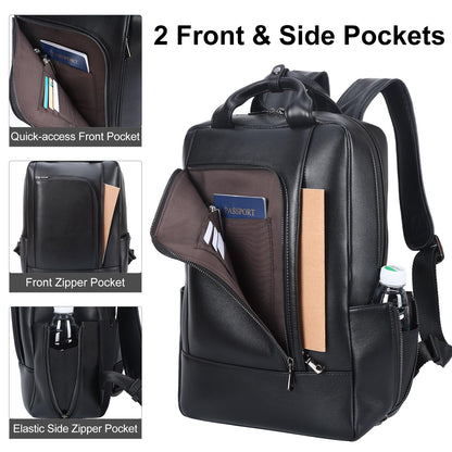 TIDING Genuine Leather 15.6 Inch Laptop Business Backpack for Men & Women, Professional Work Casual Daypack Waterproof Travel Outdoor Bag