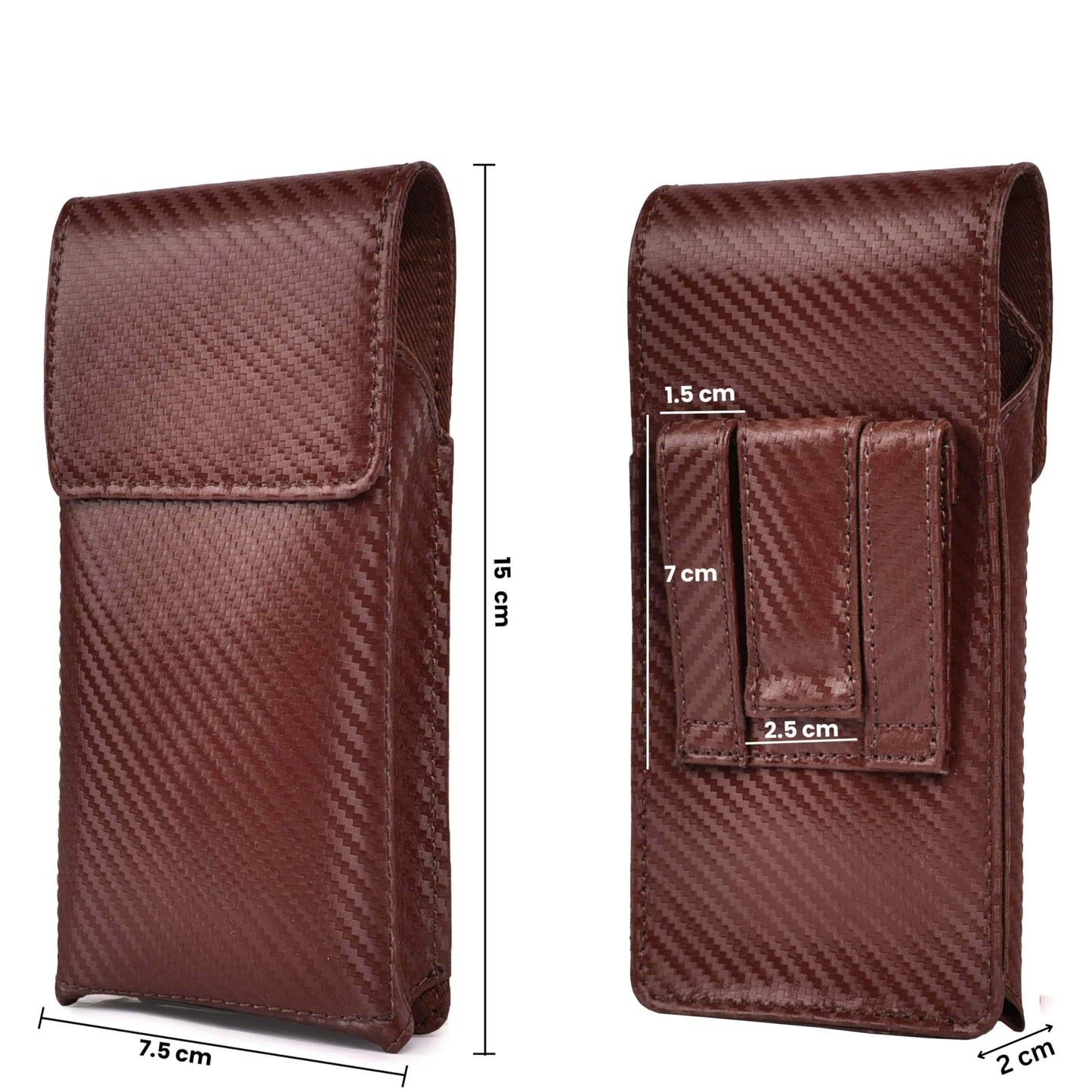 LEATHER VILLAGE Carbon Fiber Genuine Leather Phone Holster with Belt Clip - Compatible with iPhone 16, 16 Pro, 15, 15 Pro, 14, 14 Pro, 13, 13 Pro, 12, 12 Pro, 11, Galaxy S25, S24, S23 - Brown - M