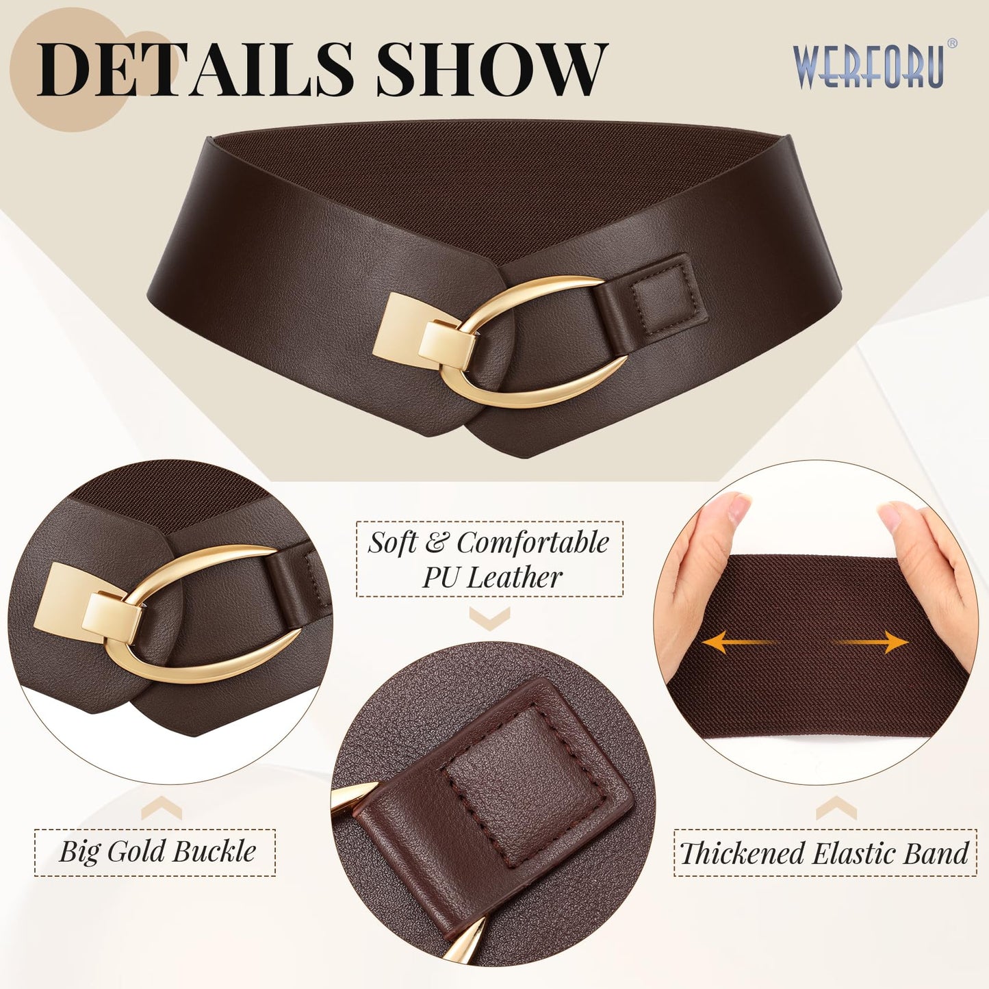 WERFORU Women Wide Elastic Belt Women Fashion Wide Belt with Gold Buckle Ladie Thick Waistbelt for Dresses