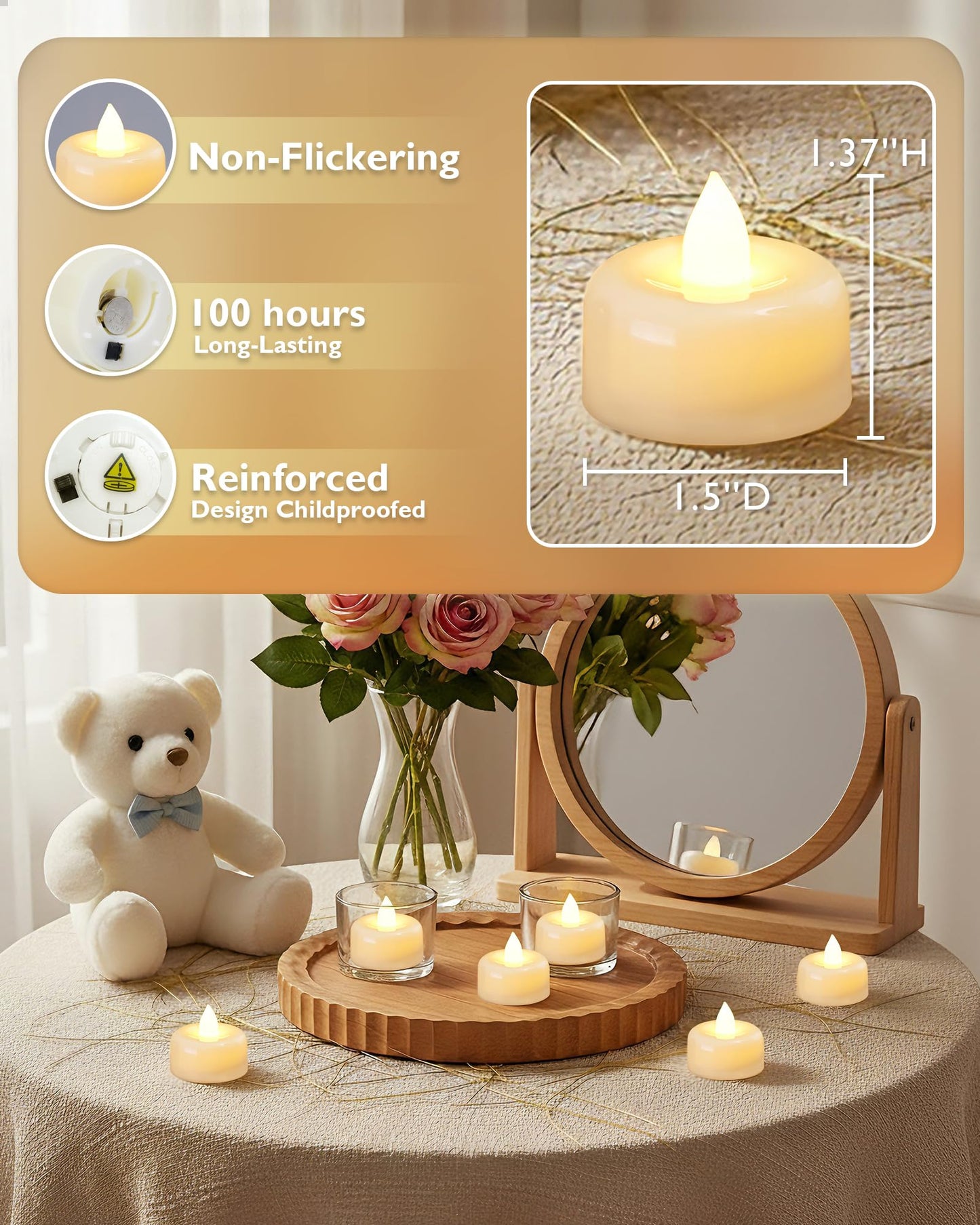 Amagic 100Pack Flameless LED Tea Lights Candles Battery Operated, Electric Fake Tealight Candles for Votive, Halloween, Christmas, Home Decor, Wedding, Table Decor (100Pack)