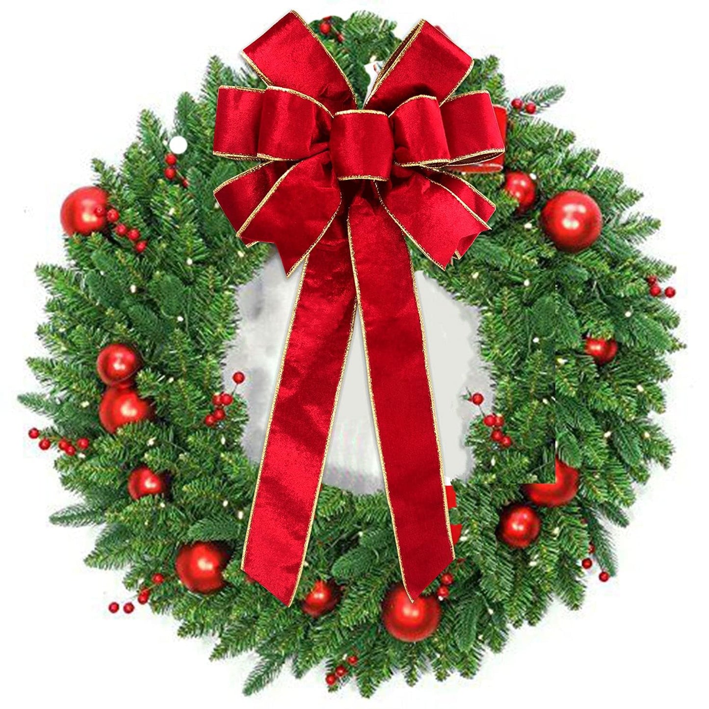 Red Velvet Christmas Bows with Gift Box, Gold Wired Red Bows for Wreath Floral, Christmas Tree Topper, Outside Bowknot Red Bow for Car Wall Garden Yard Front Door