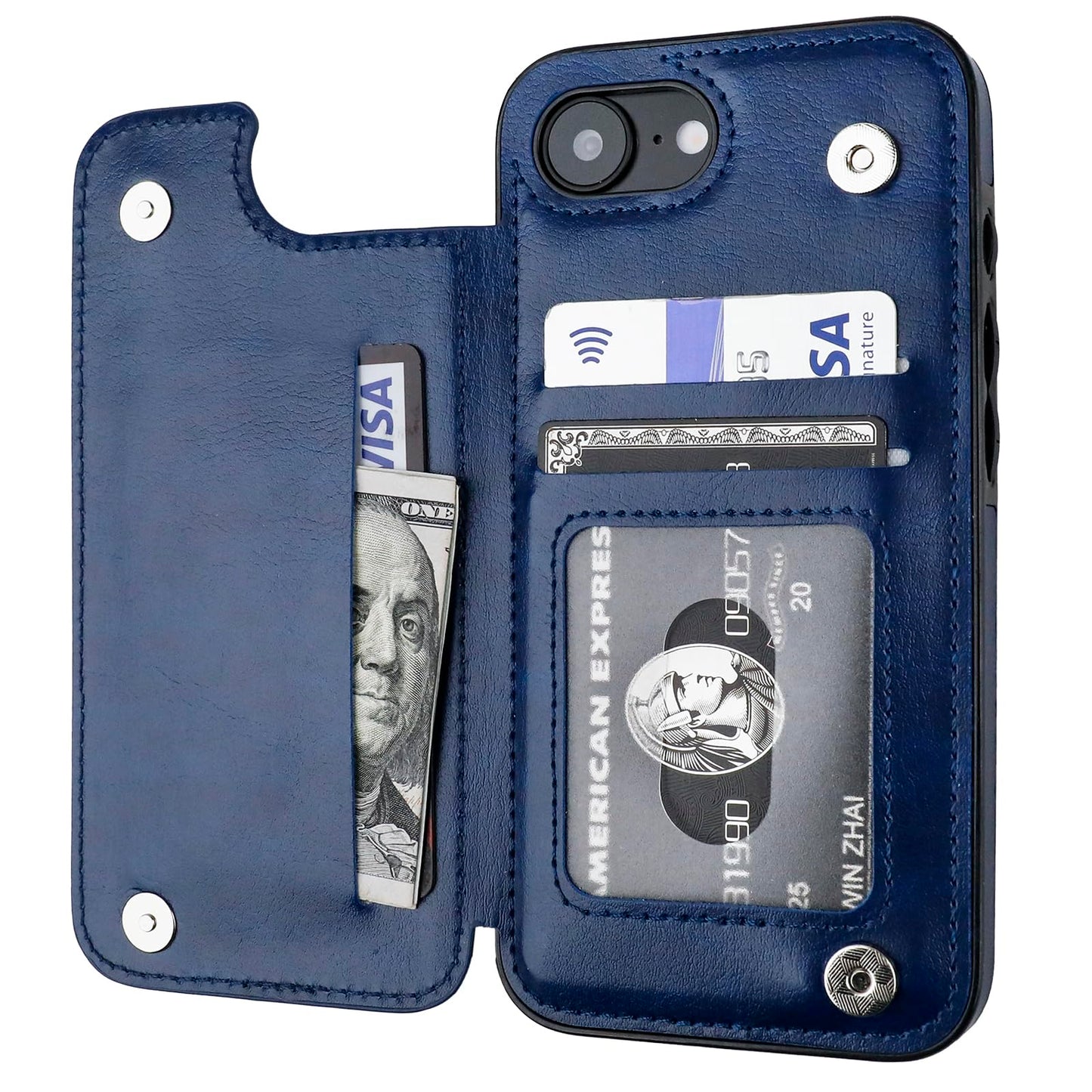 ONETOP Compatible with iPhone 17e/16e Wallet Case with Card Holder, PU Leather Kickstand Card Slots Case, Double Magnetic Clasp and Durable Shockproof Cover 6.1 Inch (Blue)