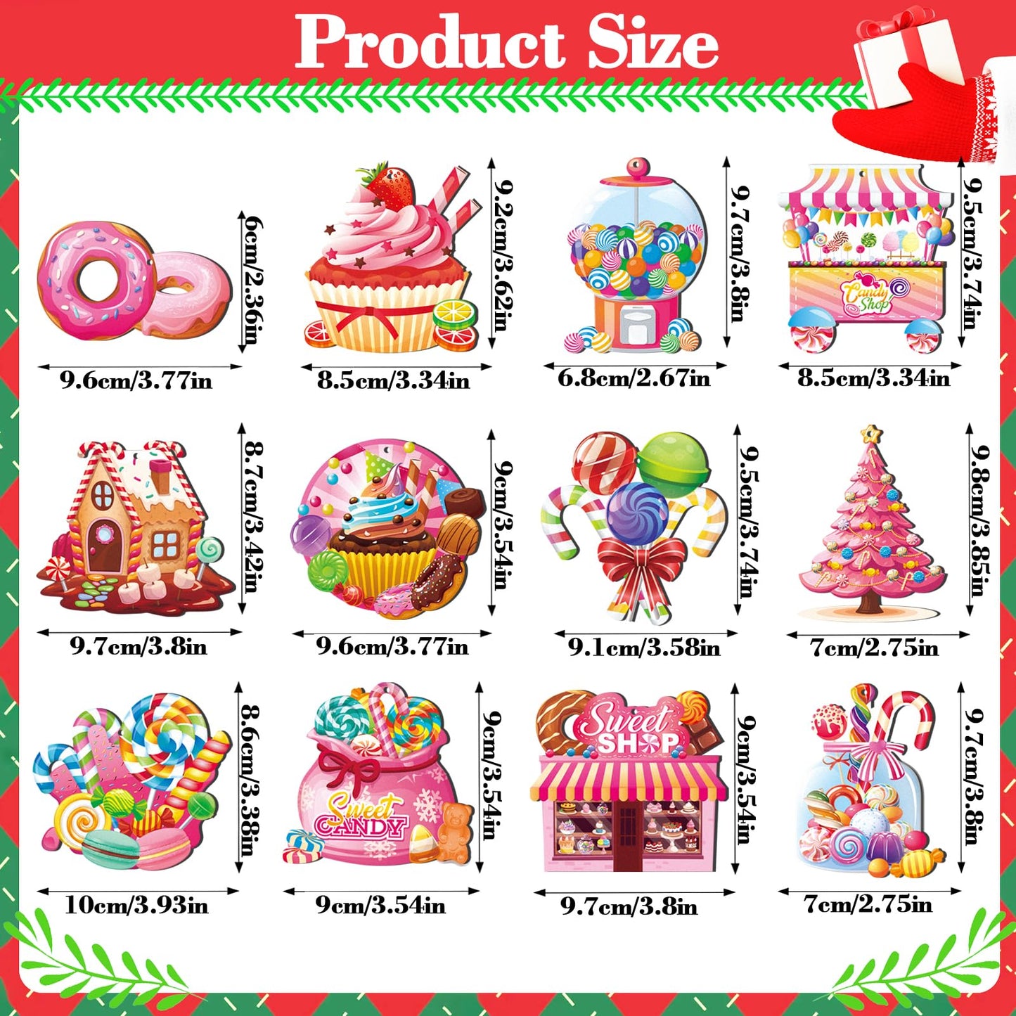 Qpout 36Pcs Candy Christmas Ornaments,Sweet Wooden Candyland Christmas Cane Cake Lollipop Hanging Decor for Xmas Tree Home Holiday Party Decorations Supplies
