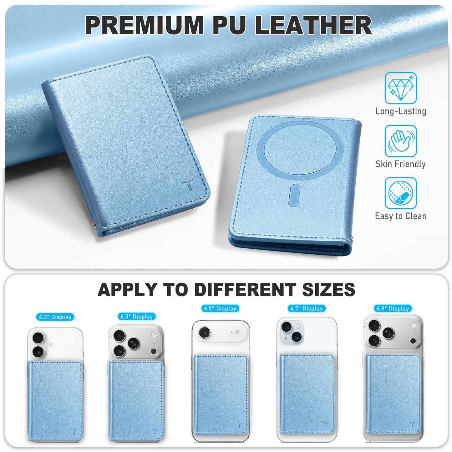TUCCH for Magsafe Wallet with 6 Card Holders, RFID Blocking Clear ID Window PU Leather Men Women Folio Magnetic Phone Wallet for iPhone 17/16/15/14/13/12/Plus/Air/Pro/Pro Max Series, Pearly Light Blue