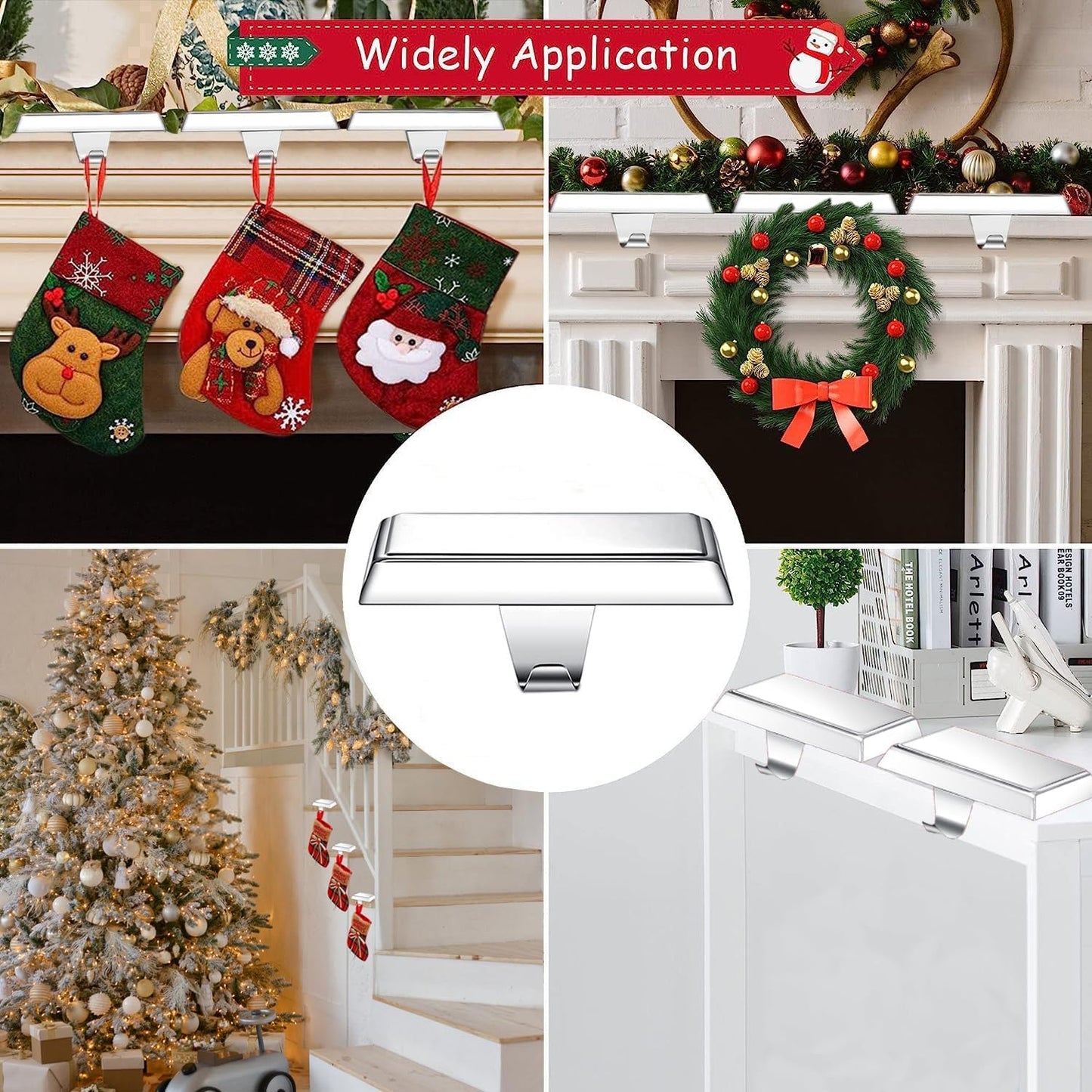 Guojanfon Christmas Stocking Holders Mantel Stocking Hangers Metal Hanging Hooks Stocking Holders Bases for Fireplace Free Standing Christmas Xmas Party Decoration (2 Silver, 2)