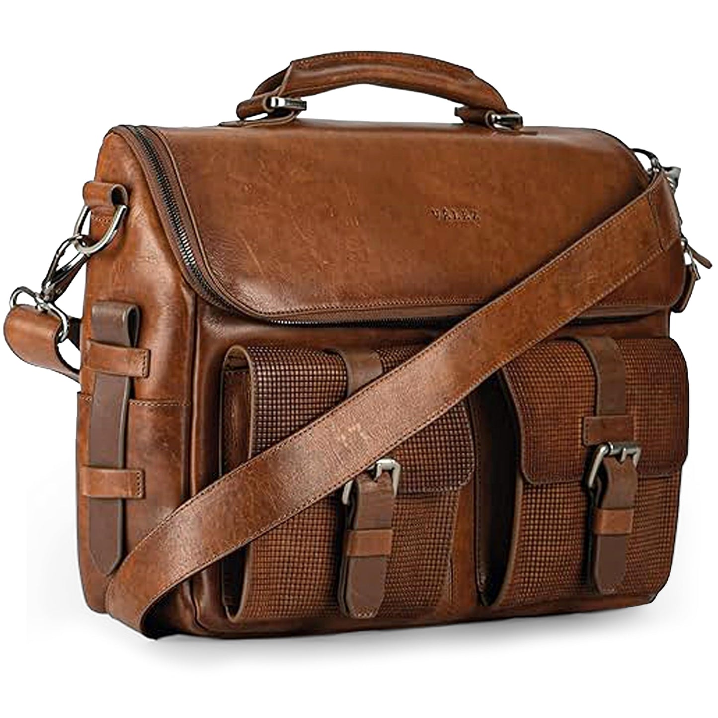 VELEZ Tan Full Grain Leather Messenger Bag for Men - 15" Laptop Briefcase - Mens Vintage Business Crossbody Computer Bags