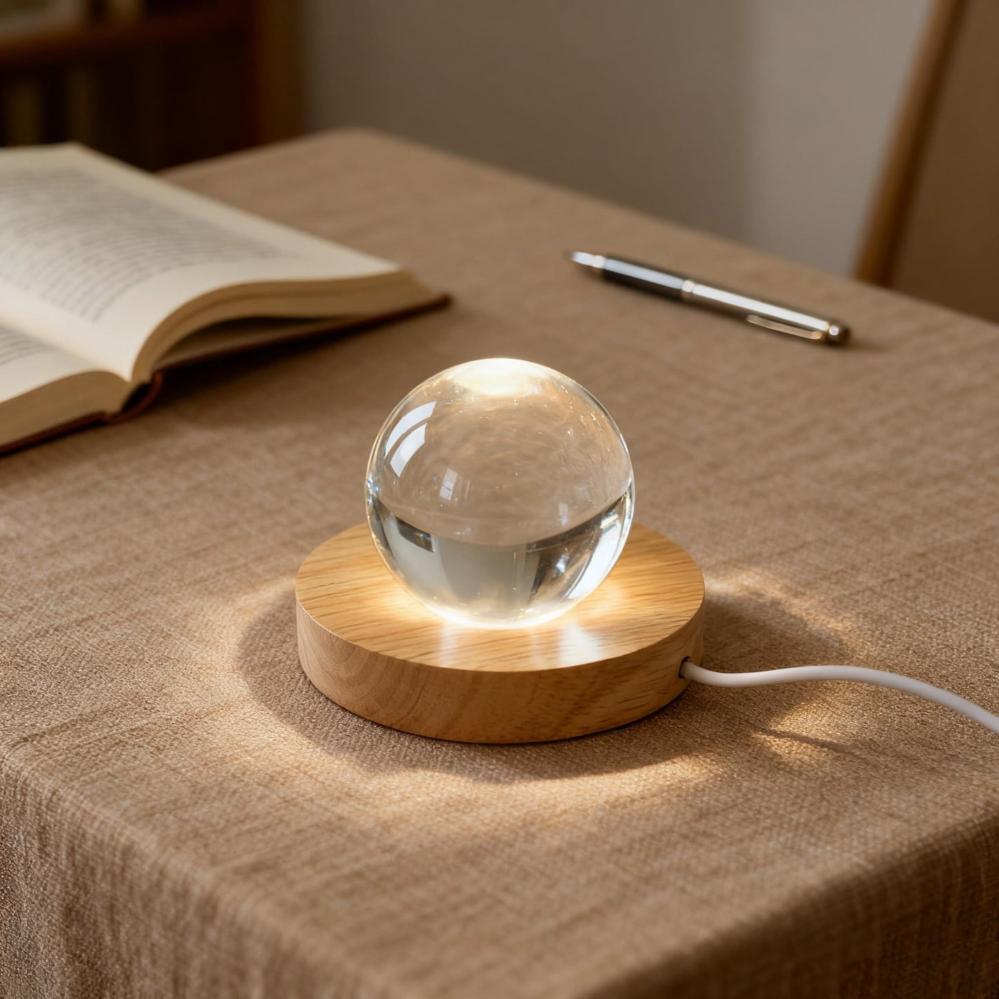vskikris Wooden LED Light Display Base, Round Lighted Lamp Stand Desk Table Holder (with USB Cable Switch) - Warm Light Version for Crystal, Glass, Acrylic, 3D Resin Lamp Models