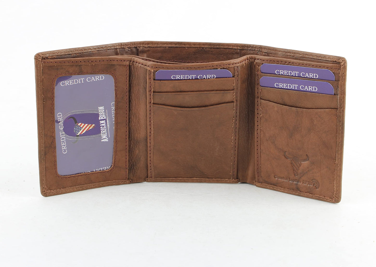 American Bison Trifold Classic Wallet for Men – RFID Blocking Cowhide Leather Wallet (Tan)