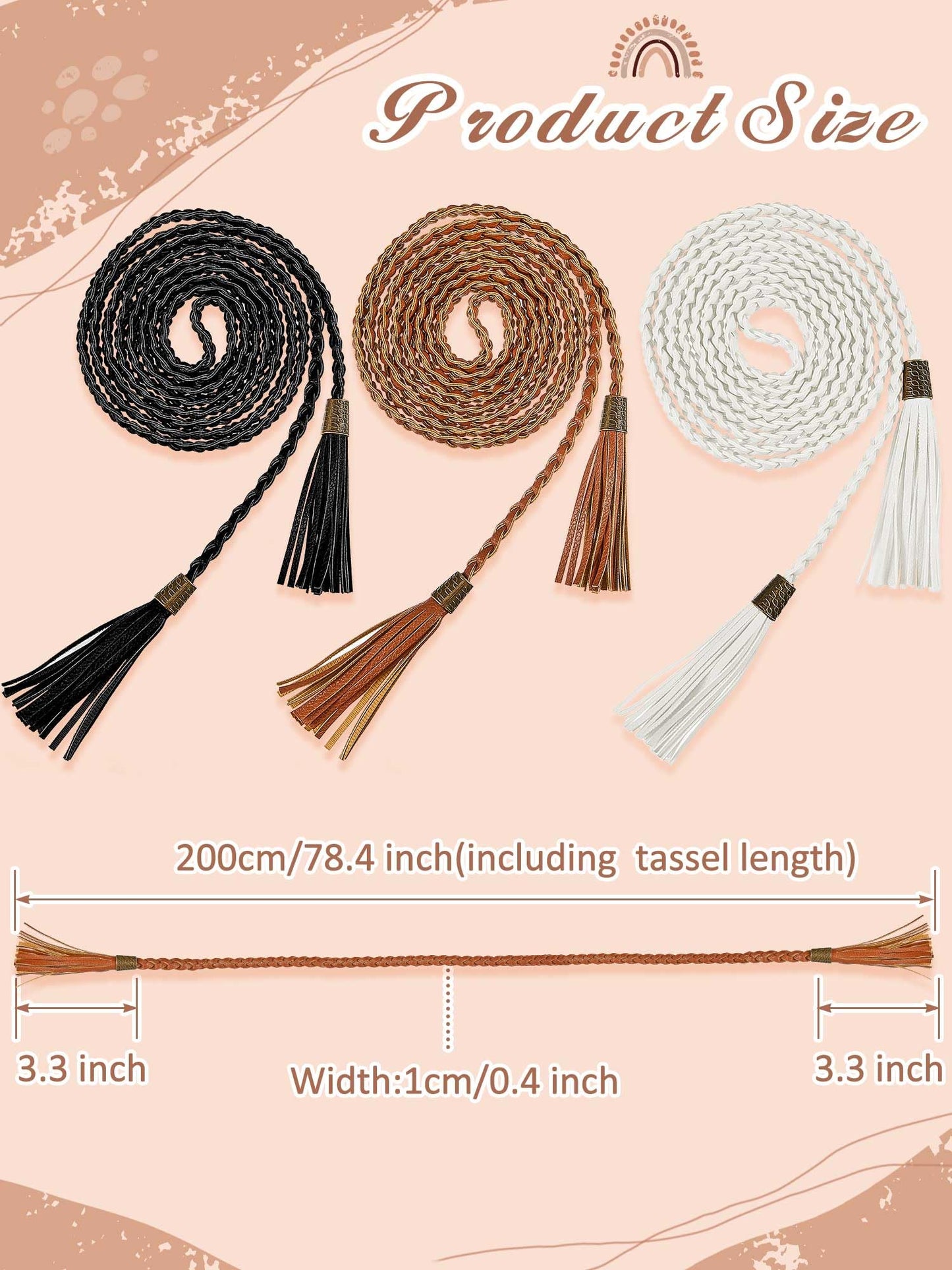 SATINIOR 5 Pcs Braided Waist Belt for Women, Extra Long 78.4" Tassel Skinny Braided Rope Waist Belts for Skirt Dress Festival Fashion Boho Toga Costume Accessories