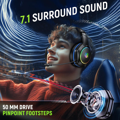 Wireless Gaming Headset for Ps5, Ps4, Pc with 7.1 Surround Sound, 360° Adjustable Microphone, 40H+ Battery, 2.4GHz USB & Type-C – Compatible with Switch, Laptop, Mac, Mobile Phone