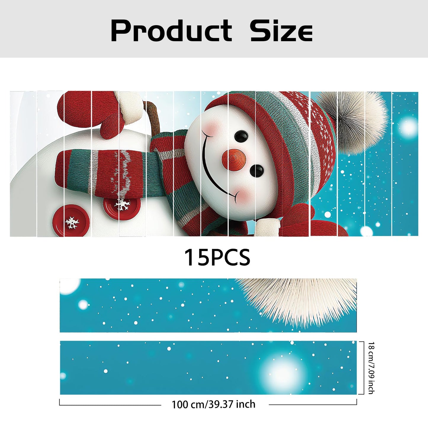PLIGREAT 15 Strips Christmas Stair Decals, Cute Peel and Stick Stair Riser Stickers for Steps 7.1"x39"Self-Adhesive Vinyl Snowman Staircase Murals Decor for Home Hotel