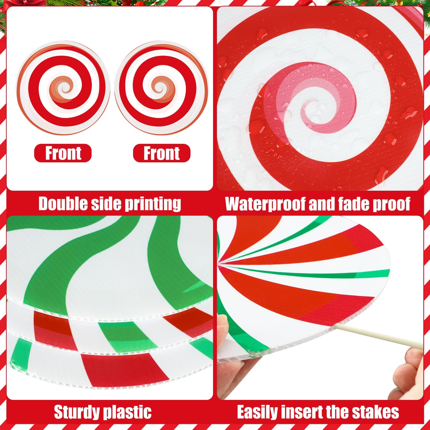 12 PCS Large Candy Gingerbread Christmas Tree Picks 10 Inch Candy Cane Gingerbread Man Christmas Tree Ornaments Peppermint Lollipop Hanging Decor for Xmas Trees Topper New Year Holiday Party Decor