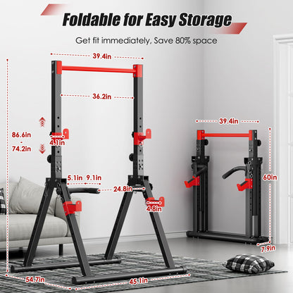 SogesPower Power Tower Pull Up Bar Station, Foldable Pull Up Dip Station Free Standing for Home Gym,Adjustable Pull Up Bar Stand Dip Bar Strength Training Workout Equipment,Triangular Design,Red