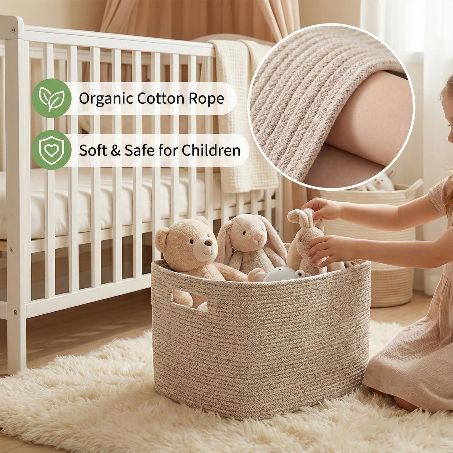 JMvicyroam Woven Blanket Basket,65L Large Storage Bin for Blankets Toys Clothes,Decorative Rope Basket for Living Room Bedroom with Handles, Oatmeal