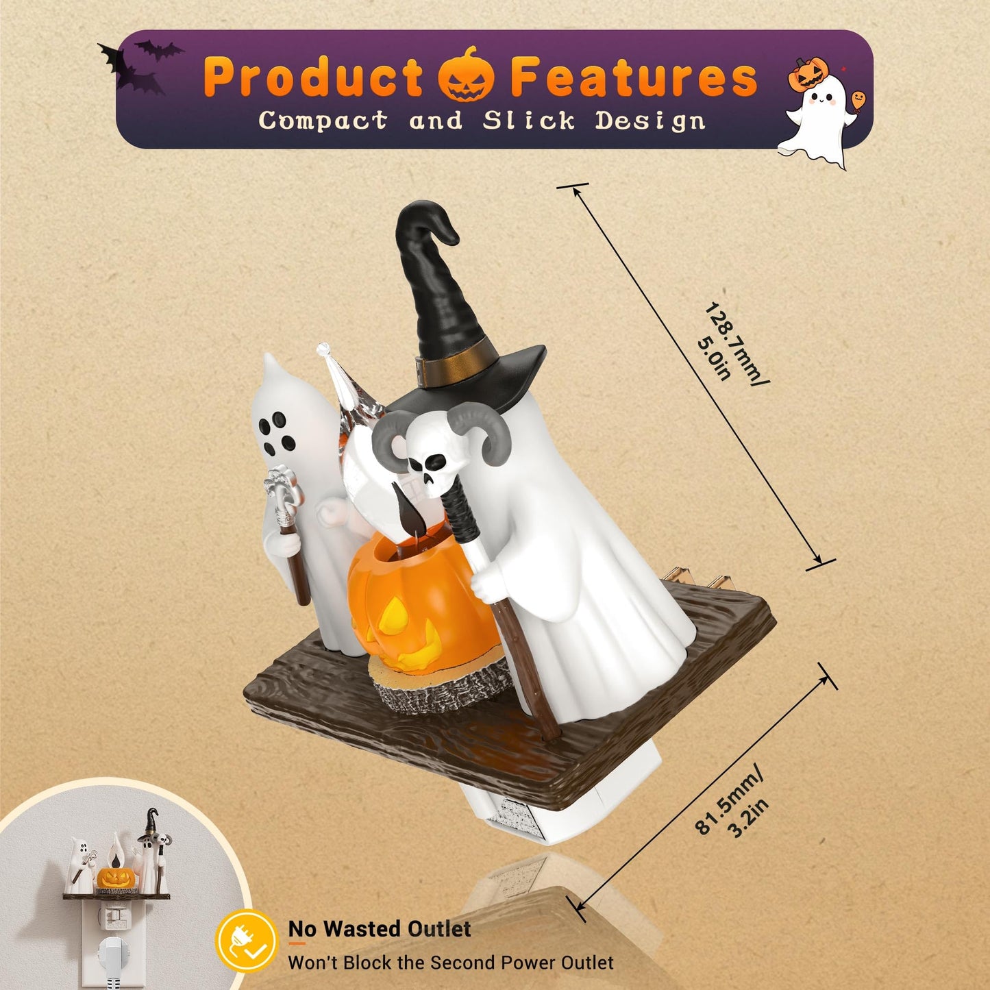 Halloween Night Light, Amber Night Lights Plug into Wall,Cute & Funny Flaming Jumping Night Light,Ghost & Pumpkin Plug in Nightlight with 360° Rotatable for Kids Halloween Party Decor,1 Pack