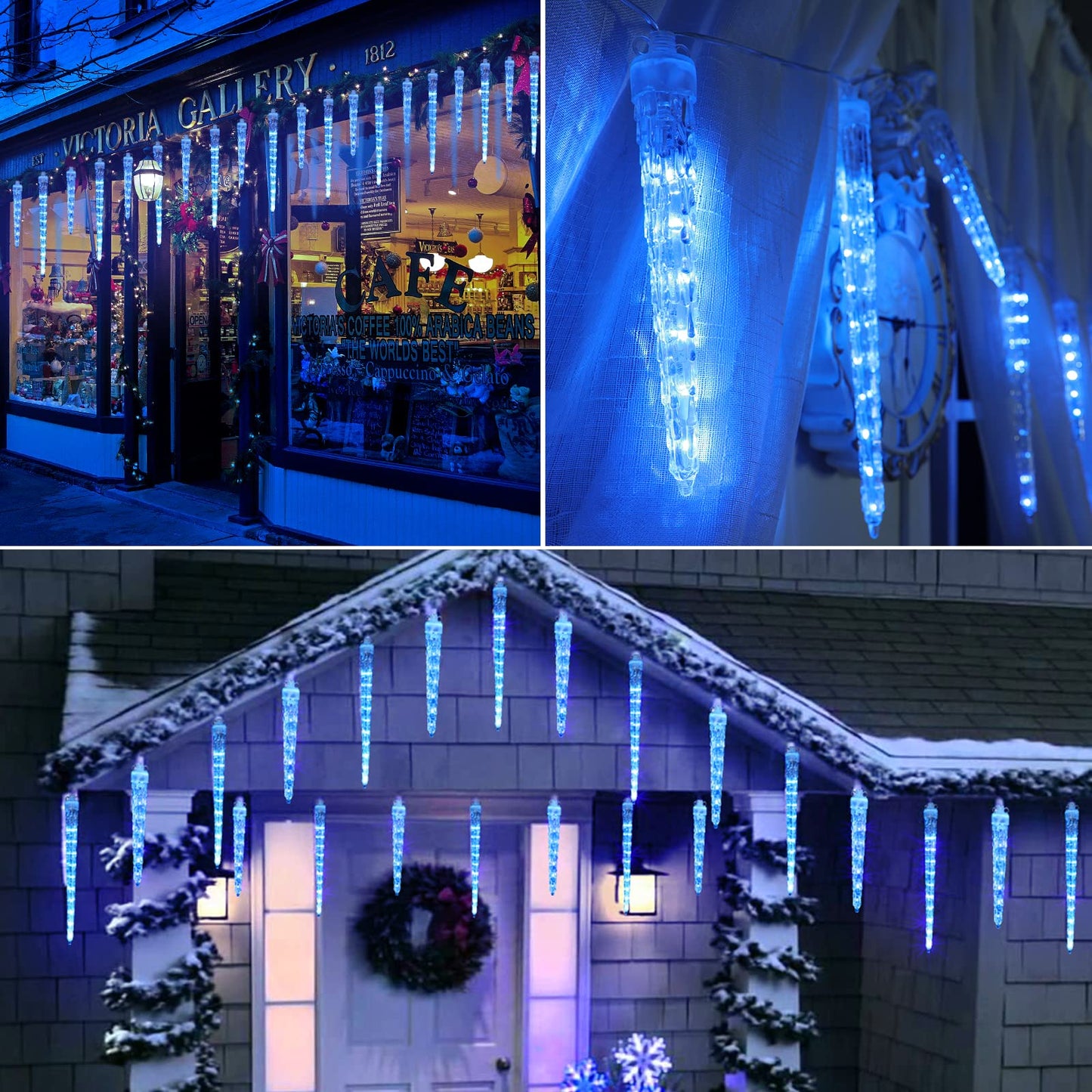 Joomer Icicle Christmas Lights Outdoor, 13FT 20 Icicles 400 LED Meteor Shower Icicle Lights Timer Waterproof Connectable Christmas Light for Outside Home Xmas Decoration - Blue