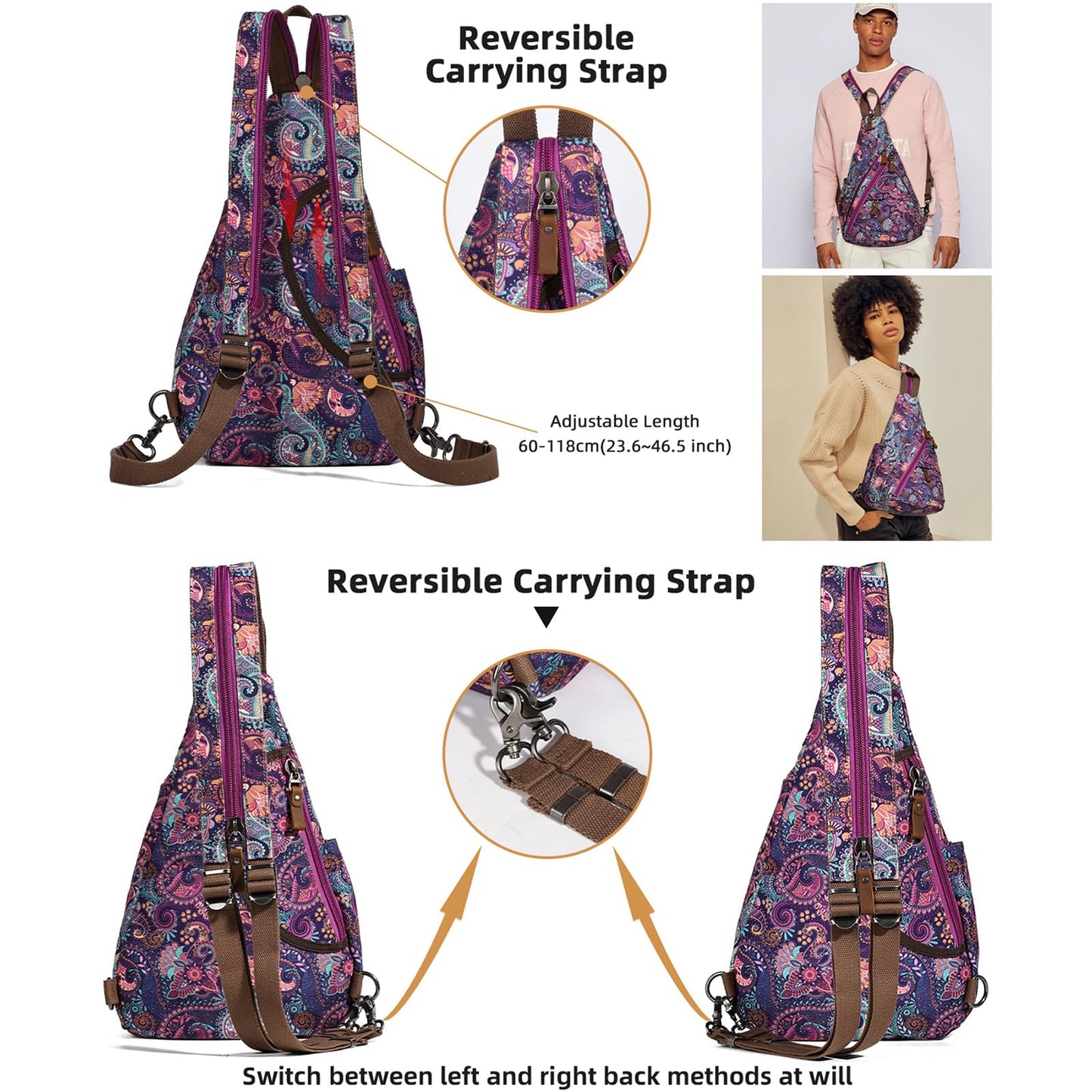 KL928 Canvas Sling Bag - Small Crossbody Backpack Shoulder Casual Daypack Rucksack for Men Women