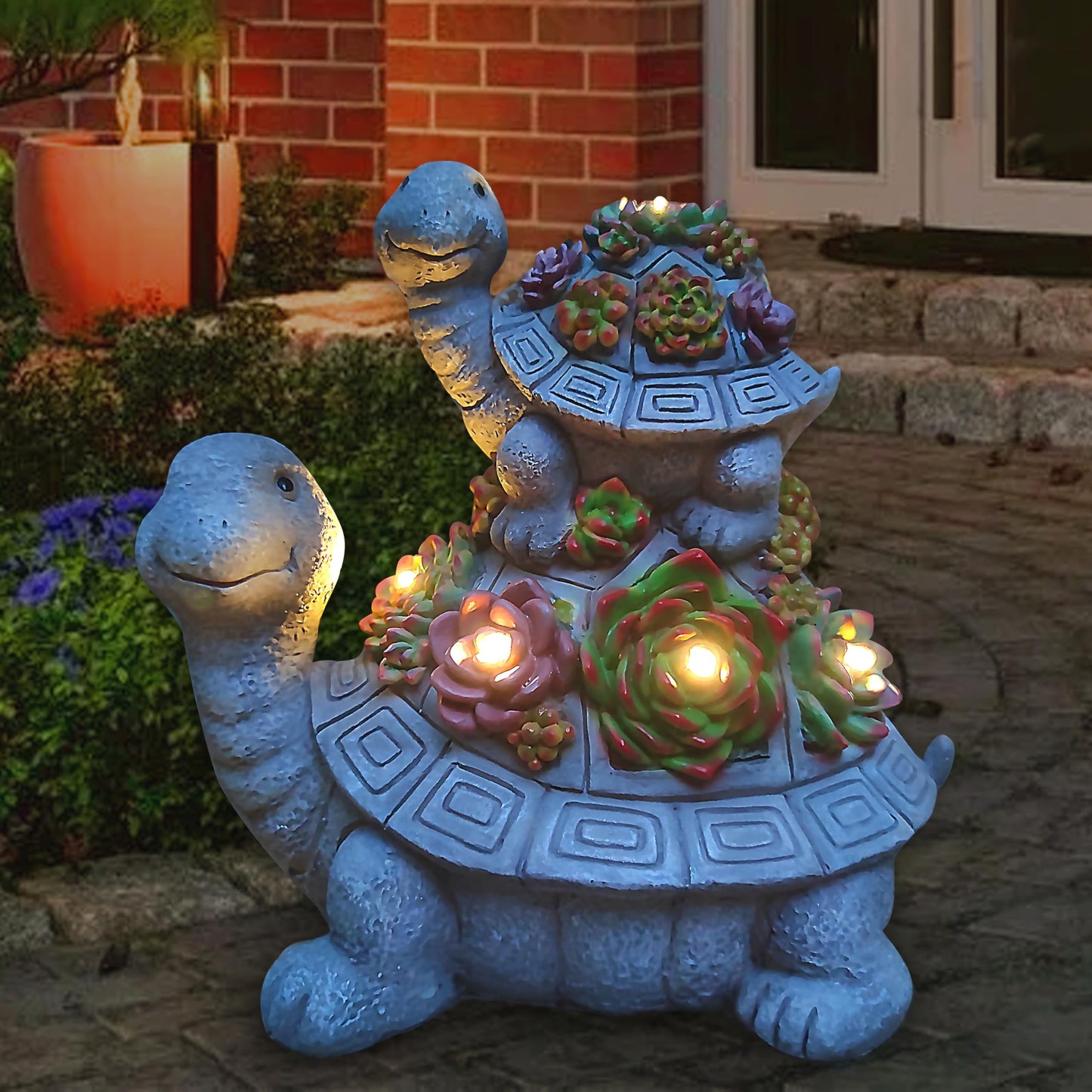 VIOYOUNS Large Turtle Solar Garden Outdoor Statues with Succulent and 6 LED Lights,Outside Solar Turtle Decor Art for Garden,Home,Lawn,Yard, Balcony Ornament