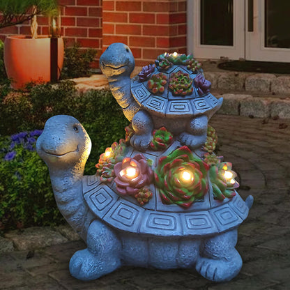 VIOYOUNS Large Turtle Solar Garden Outdoor Statues with Succulent and 6 LED Lights,Outside Solar Turtle Decor Art for Garden,Home,Lawn,Yard, Balcony Ornament