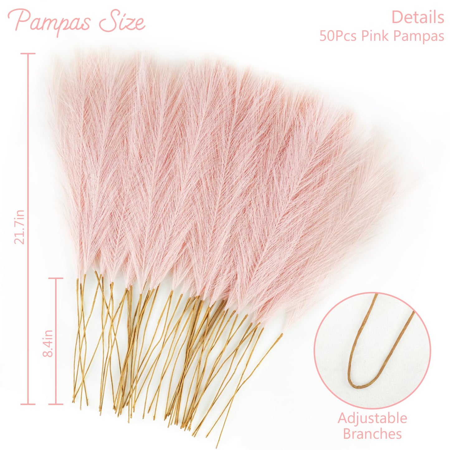 obbsie 50pcs Pink Faux Pampas Grass Decor, 21.6" Short Artificial Floral Branches Vase Filler Flower Arrangement for Home Wedding Boho Outdoor Decor