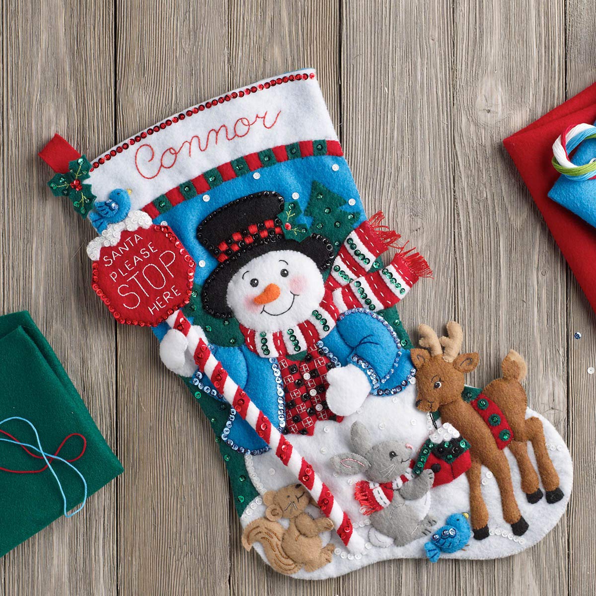 Bucilla 86707 Felt Applique Stocking Kit, 18", Santa Stop Here,