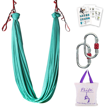 Aerial Yoga Hammock 5.5 Yards Premium Silk Fabric Swing for Antigravity Inversion Include Daisy Chain,Carabiner and Pose Guide (Turquoise)