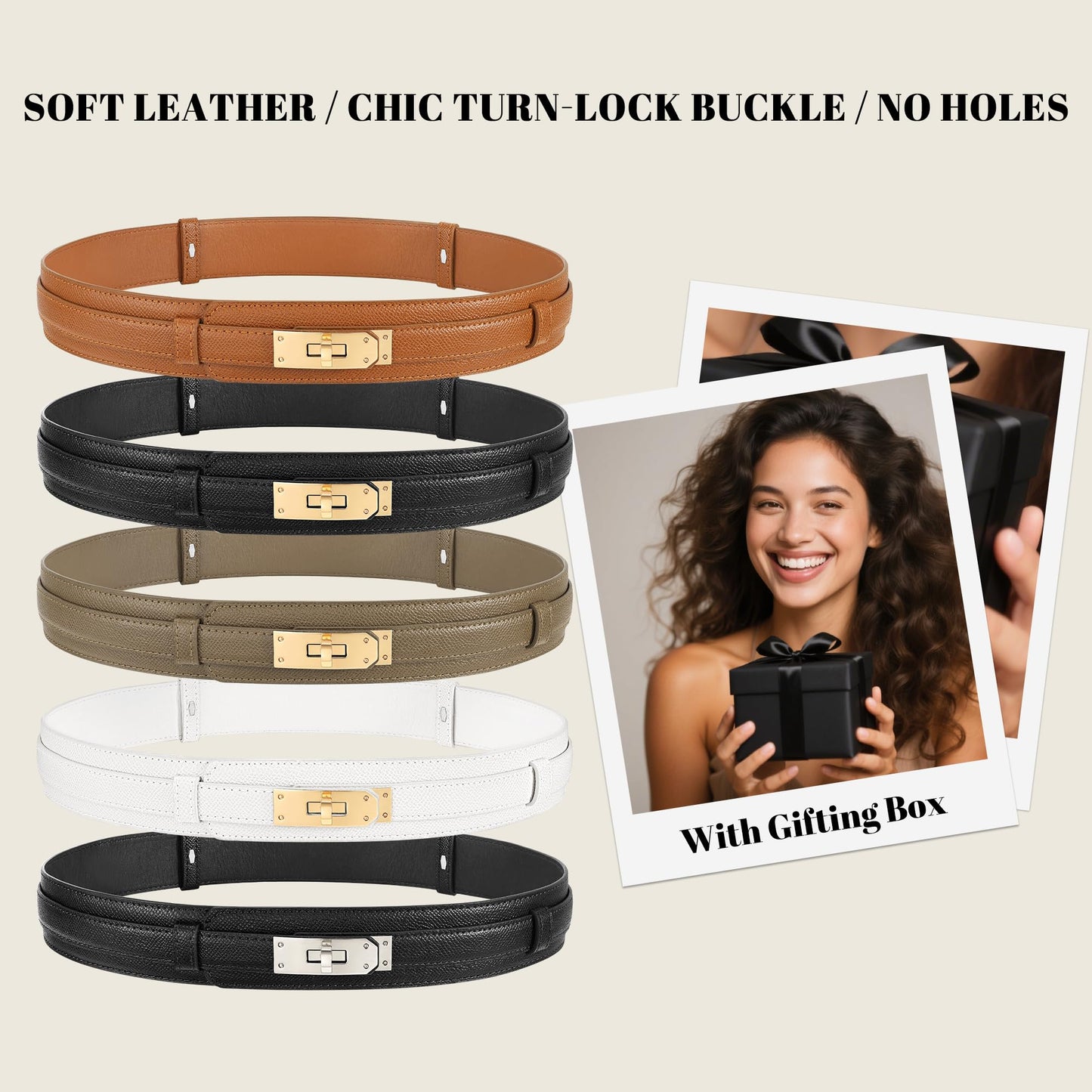 Horsopia Women Wide Waist Leather Belt for Dresses Coats Solid Color Alloy Turn Lock