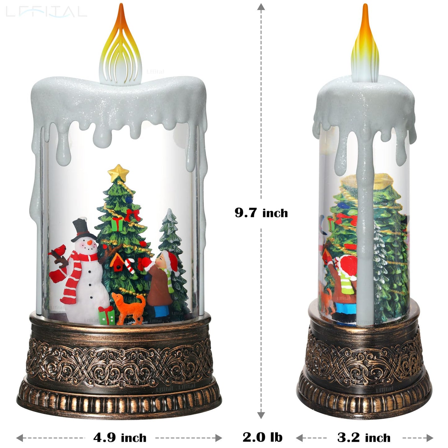 Lffital Snowman Christmas Snow Globe Lantern, Lighted Christmas Decorations for Home Candle Shaped Snow Lantern with Music Timer Glittering, Home Decor Festival Gife, USB & Battery Operated