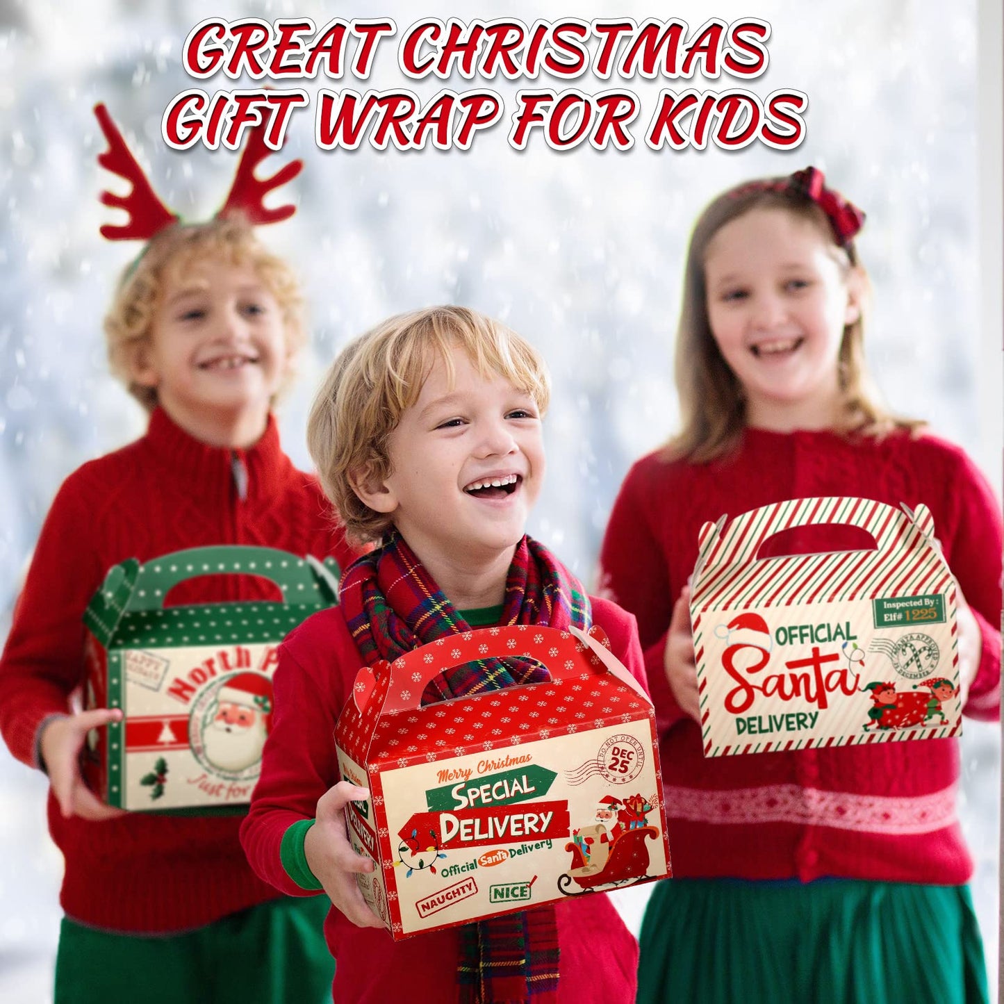Zonon 24 Pcs Christmas Gift Boxes Xmas Kraft Treat Boxes for Cookies Candy Present Goodies Bakery Favors Christmas Container for Gift Giving Holiday Party Supplies Decorations(Cute Style)